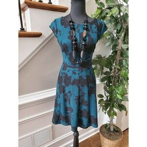 Elle Women's Blue Polyester & Spandex Sleeveless Scoop Neck Knee Length Dress